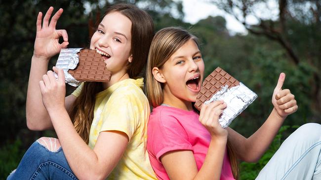 Lilly Koot, 13 and Lili Gay, 13, enjoying some chocolate. Picture: Sarah Matray