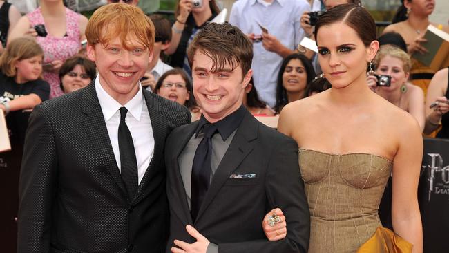 The stars of Harry Potter — Rupert Grint, Daniel Radcliffe and Emma Watson — have condemned Rowling’s comments. Picture: Getty