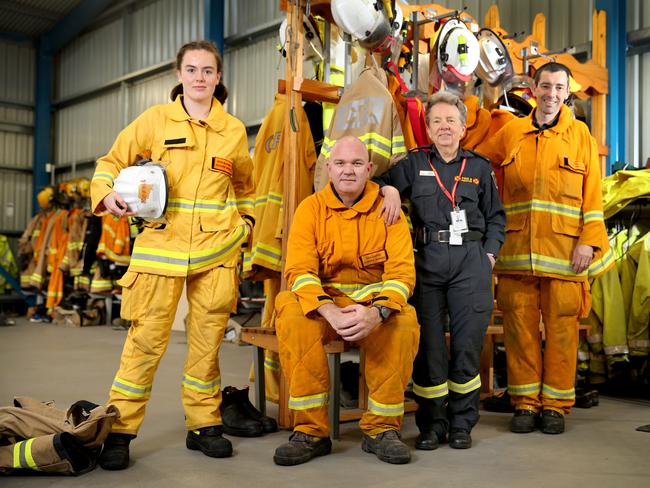 Aldgate CFS volunteers Erin Barrera, Dan Deans (grandson of an Aldgate fire brigade founding member), Judy Vardon, and Grant Wood. Picture Dean Martin