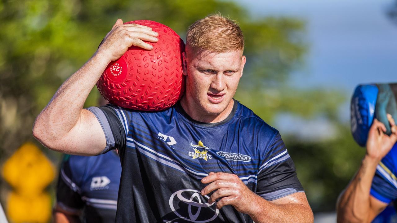 Griffin Neame has revealed how scared he was last week as he waited on the bench to make his return from a serious throat injury. Picture; Alix Sweeney/Cowboys