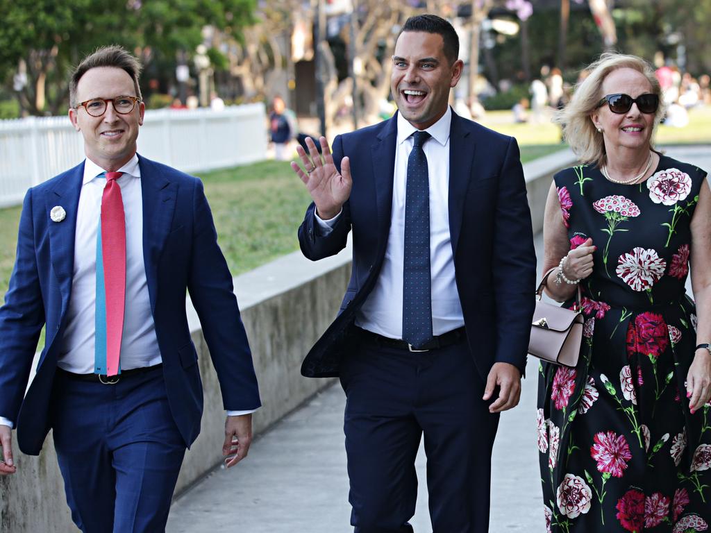 (LR) Victor Hoeld arrives with his partner, independent MP Alex Greenwich, and fundraiser Elaine Czulkowsler.