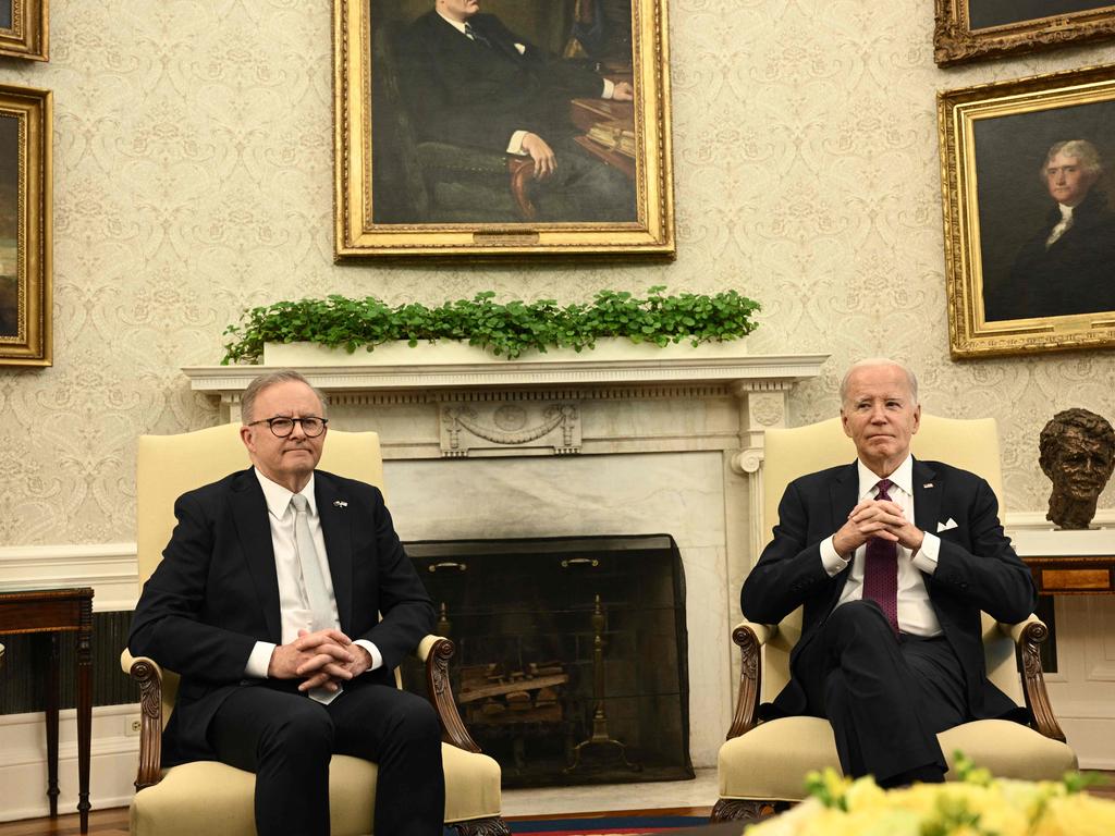 Albanese and Biden in the Oval Office. Picture: Brendan Smialowski (AFP)