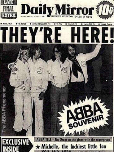 Souvenir edition the Daily Mirror celebrating of Abba’s arrival in Australia.