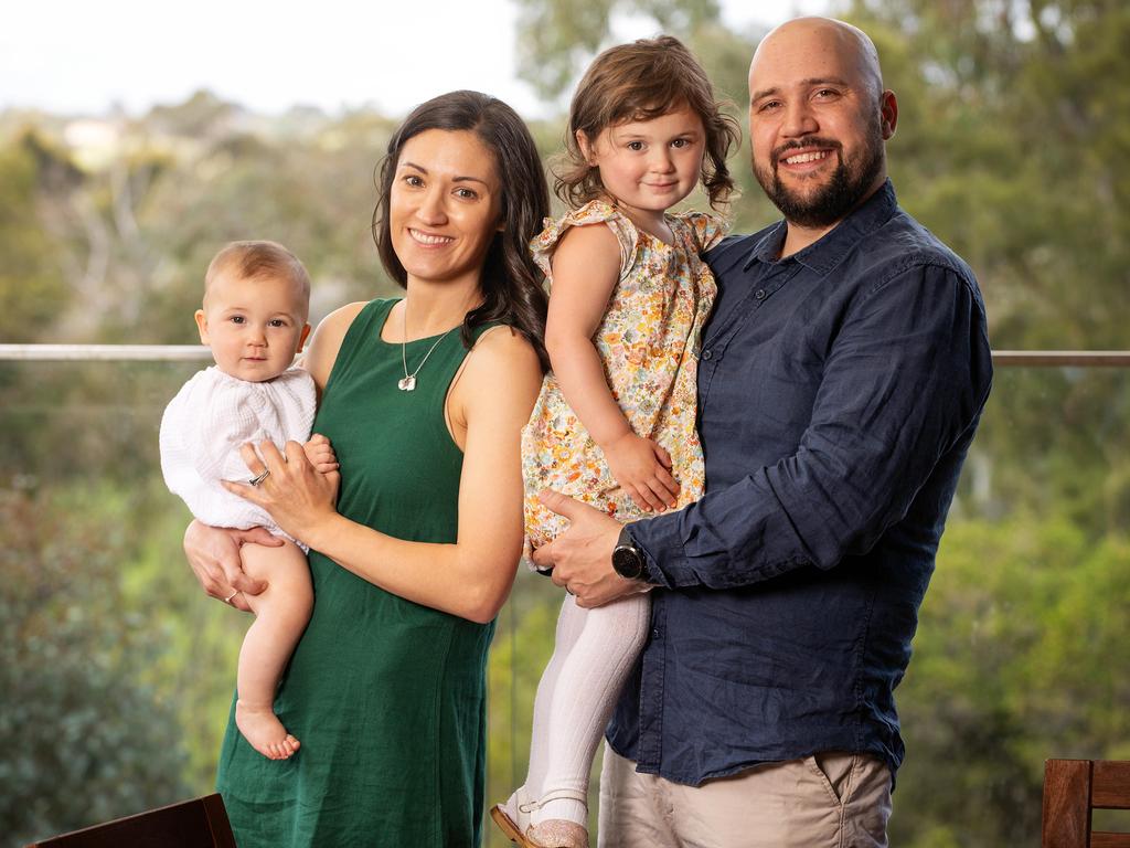 Lara, with her husband, Tyrone, daughter Elsie, 8 months, and daughter Ada, 3. Picture: Mark Stewart