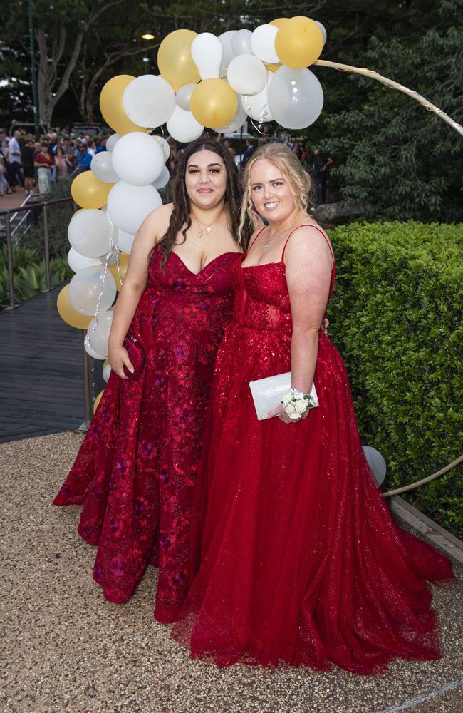 Savannah Brown (left) and Olivia King at Centenary Heights State High School formal at Picnic Point, Friday, November 15, 2024. Picture: Kevin Farmer