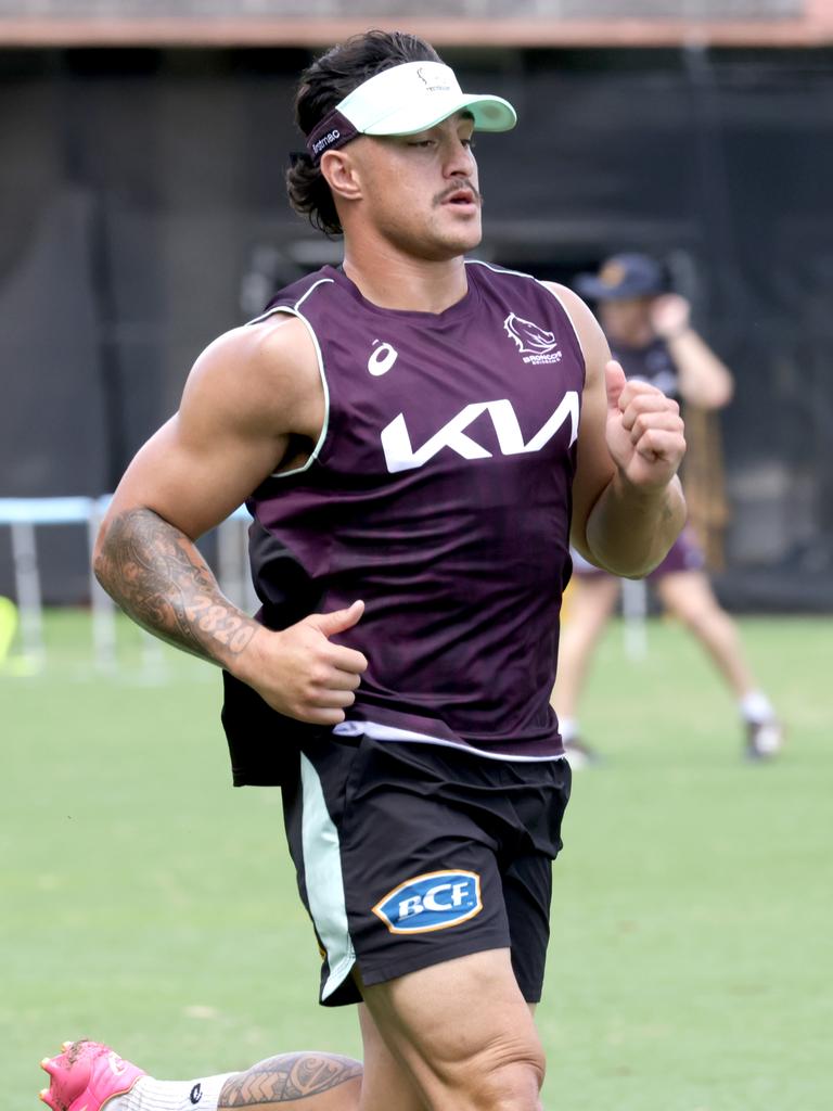 Kotoni Staggs won’t be rushed back for Brisbane’s game against the Cowboys. Picture: Steve Pohlner