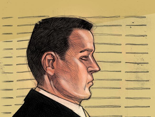 An artist sketch of Gerard Baden-Clay in court before the jury retired.