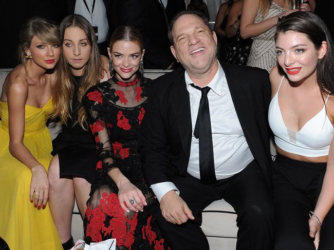 Taylor Swift, musician Este Haim, actor Jaime King, Harvey Weinstein and recording artist Lorde attend The Weinstein Company &amp; Netflix's 2015 Golden Globes After Party. Picture: Angela Weiss