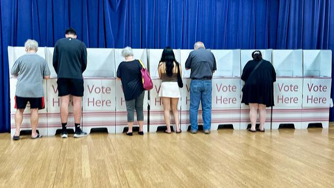 Pre-Polls - Generic polling booth picture. People voting (Southport Community Centre).NO BYLINE