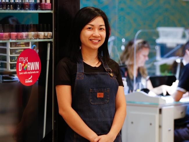 Nguyet Vu outside Nail Lovers one of three busiensses in Casuarina Square that she owns  and said all have benefitted from the MyDarwin voucher initiative's first week.Picture GLENN CAMPBELL