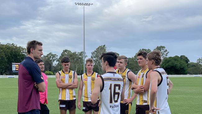 Harry Andrews coaching up his Padua boys.