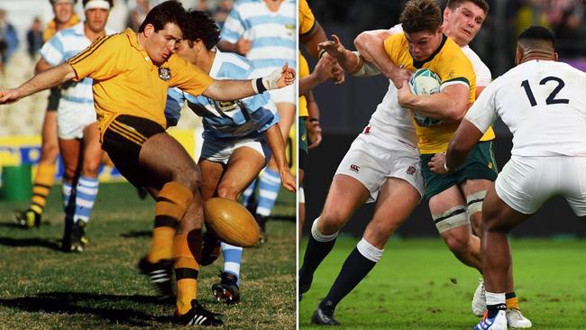 David Campese v Argentina in 1986 at the SCG, and Michael Hooper against England at the 2019 Rugby World Cup.