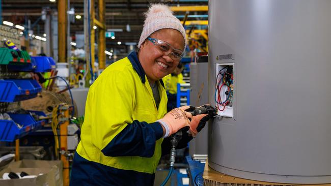 Rebecca Aitu working at Rheem Australia. Picture: Justin Lloyd