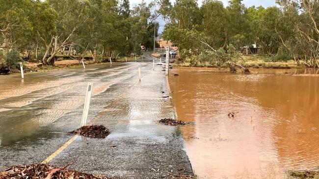 Alice Springs' Todd River was flowing on Christmas Day after ex-Cyclone Ellie filled the once-dry creek bed. Picture: Supplied