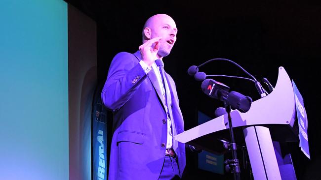 Liberal Bennelong candidate Simon Kennedy at Ryde Eastwood Leagues Club on April 23 when he launched his campaign. Picture: Simon Bullard