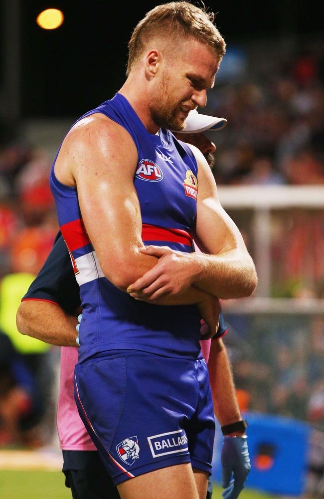 Jake Stringer nurses a sore shoulder in Cairns.