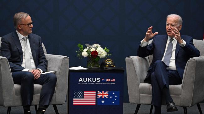 Joe Biden meets with Anthony Albanese during the AUKUS summit at Naval Base Point Loma in San Diego.