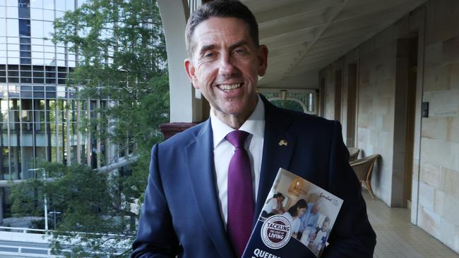 Treasurer Cameron Dick with his budget, Parliament House, Brisbane. Picture: Liam Kidston