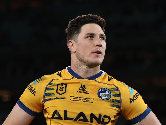 SYDNEY, AUSTRALIA - OCTOBER 02: Mitchell Moses of the Eels looks dejected after defeat during the 2022 NRL Grand Final match between the Penrith Panthers and the Parramatta Eels at Accor Stadium on October 02, 2022, in Sydney, Australia. (Photo by Mark Kolbe/Getty Images)