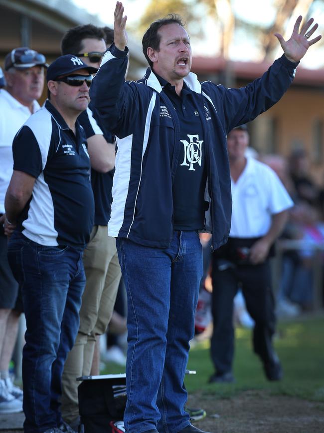 Trevor Mitton during his coaching days at Noarlunga. Picture: AAP/Dean Martin