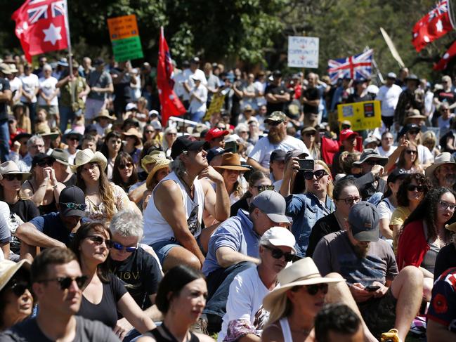 The crowd of Freedom Rally protestors in the Brisbane CBD. Picture: NCA NewsWire / Josh Woning