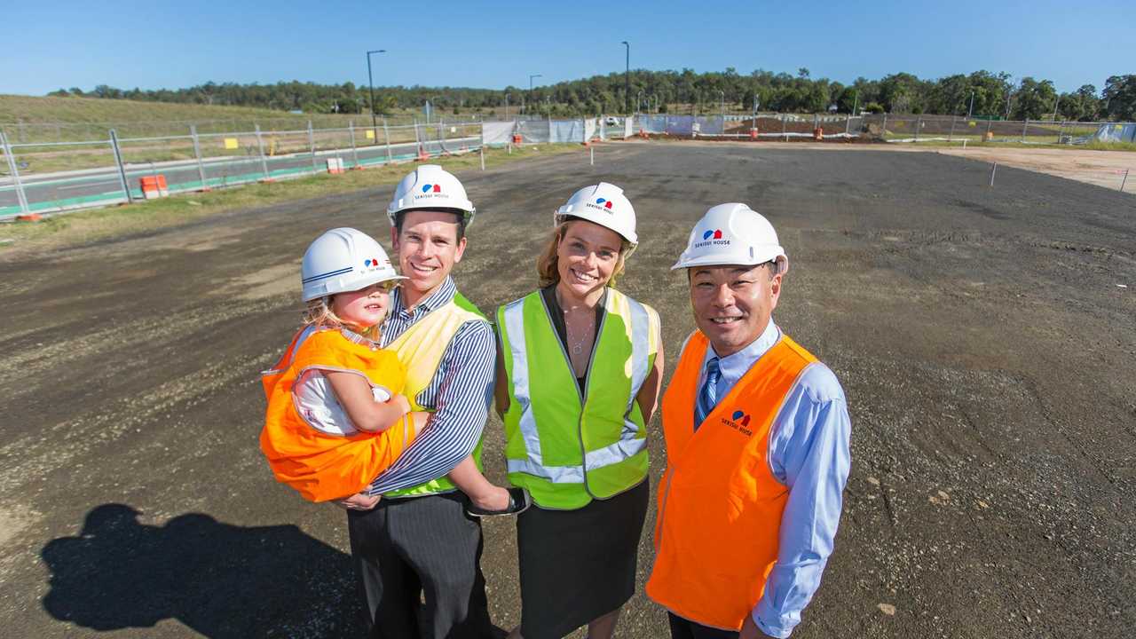 MOVING IN: Veterinary tenants Dr Andrew and Sarah Hemming, along with their daughter Mila, met with Sekisui House Australia CEO Toru Abe for the announcement. Picture: Contributed