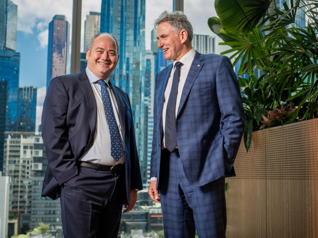 New NAB CEO Andrew Irvine with Ross McEwan. Picture: Eamon Gallagher