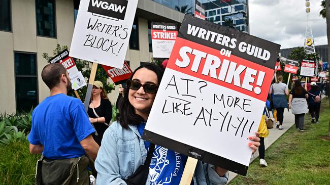 Writers in the US have been on strike due to stalled negotiations, partly about the future role of AI in the industry. Picture: Frederic J. Brown / AFP