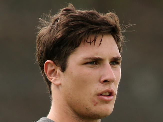 Mitchell Moses training with his Wests Tigers team mates at Campbelltown Stadium before the final trial against Parramatta. Picture: Jonathan Ng