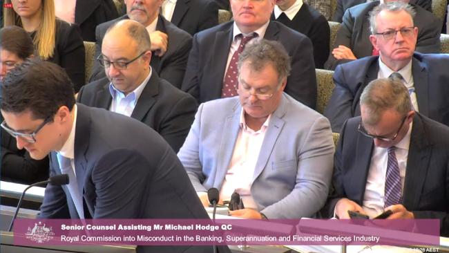 Senior Council Assisting Mr Michael Hodge QC, The financial services royal commission public hearing into financial advice continues in Melbourne, with Rod Culleton in the background.