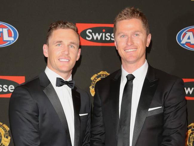 Joel Selwood and Troy Selwood on the red carpet during the arrivals for the 2014 AFL Brownlow Medal at Crown Casino on Monday, September 22, 2014, in Melbourne, Australia. Picture: Alex Coppel