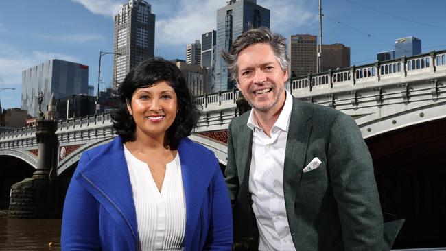 Lord Mayor Nick Reece and Candidate for Deputy Mayor Roshena Campbell on Princess Bridge for part of their campaign to light up the city and its bridges.                     Picture: David Caird