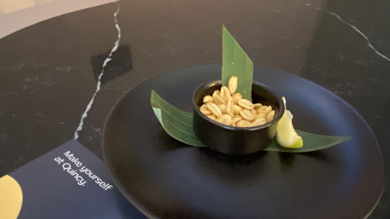 A warm welcome message accompanied by spicy lime peanuts for guests on arrival. Picture: Grace McKinnon