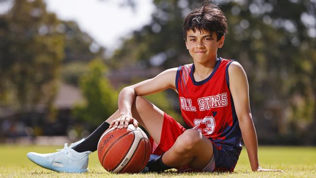 Jonah Meddows, 13, in his basketball kit in Northmead. Picture: Sam Ruttyn