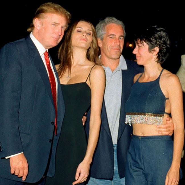 Former US president Donald Trump with wife Melania, Jeffrey Epstein, and Ghislaine Maxwell pose together at the Mar-a-Lago club, Palm Beach, Florida in 2000. Maxwell said of Trump: ‘I was very grateful when he wished me well’. Picture: Davidoff Studios