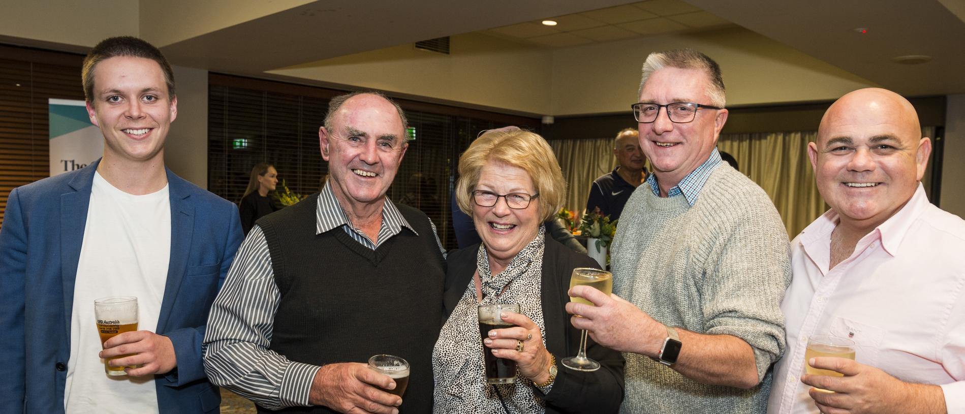 At The Chronicle Club featuring Lee Kernaghan are (from left) Sam Brown, Graham Beer, Daphne Beer, Wayne Shelley and Anthony Grima. Picture: Kevin Farmer