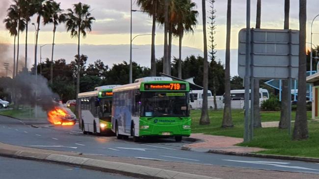 The BMW erupted into flames in the waiting bays at Australia Fair. Picture: supplied