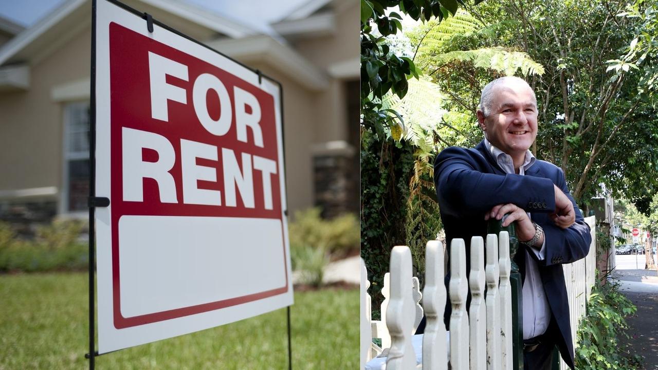 CoreLogic research director Tim Lawless and a for rent sign.