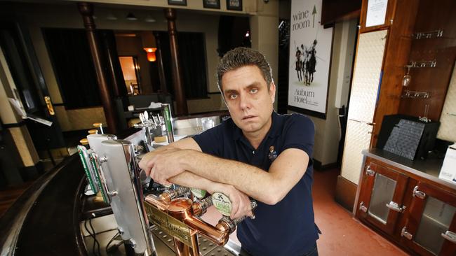 Paul Waterson, CEO of Australian Venue Co and owner of the Auburn Hotel in Hawthorn at his empty pub. Picture: David Caird.