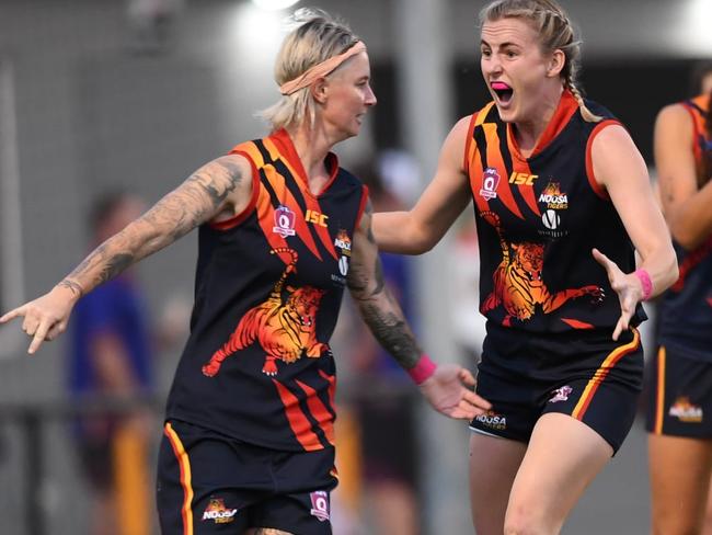 Noosa Tigers womens players Dani Bishop-Kinlyside(left), Eliza Trompf and Andi Partridge. Photo: Highflyer Images