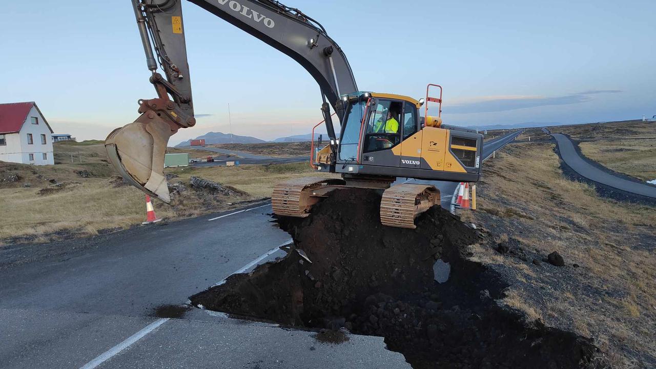 Cracked and collapsed roads at Grindavik on Monday. The Reykjanes peninsula has been hit by hundreds of earthquakes. Picture: Icelandic Road and Coastal Administration