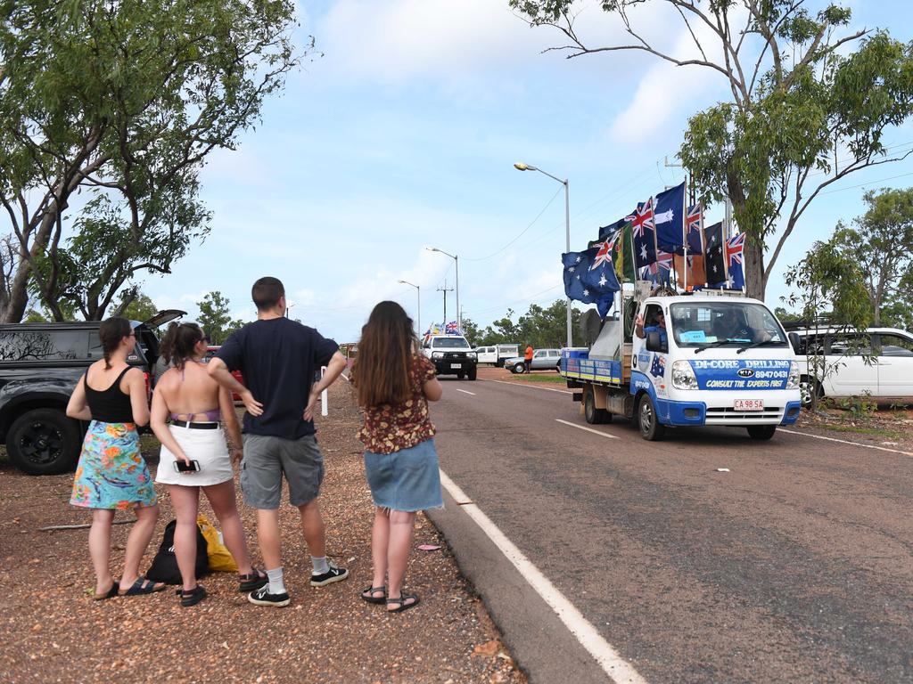 Onlookers taking in the colours and characters at Hidden Valley for the annual Variety NT Australia Day Ute run. Picture: Che Chorley