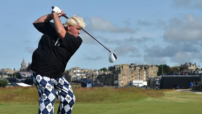 ST ANDREWS, SCOTLAND — JULY 15: John Daly of the United States drives during the Champion Golfers' Challenge ahead of the 144th Open Championship at The Old Course on July 15, 2015 in St Andrews, Scotland. (Photo by Stuart Franklin/Getty Images)