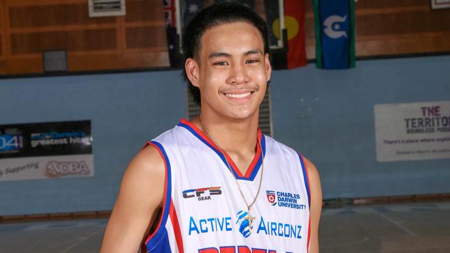 Rebels’ Mixon Laurel at the 2021 Darwin Basketball League season launch. Picture Glenn Campbell