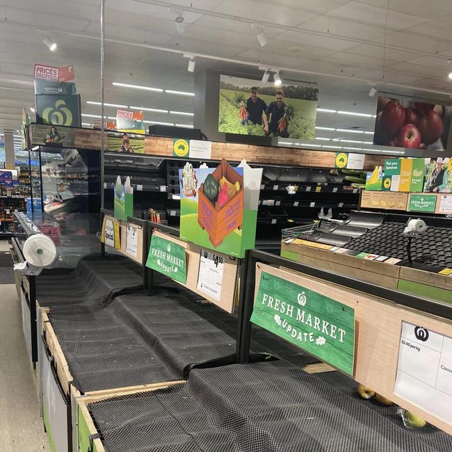 Empty Woolworths shelves at Mount Isa Woolworths on Monday March 13. Picture: Kayla-May Nielsen