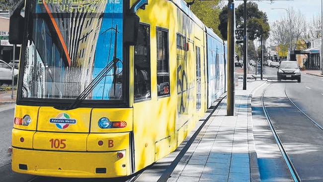 A digitally enhanced image, showing what a tram on Henley Beach Road would look like.