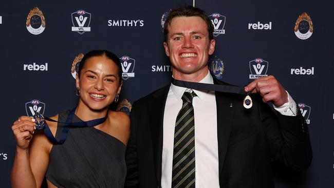 Dom Carbone and Dom Brew. (Photo by Morgan Hancock/AFL Photos/via Getty Images)