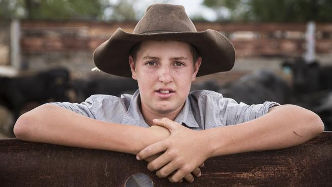 Bradley, 14, often asks to stay home from school to help his parents on the drought-stricken farm. Picture: Dylan Robinson