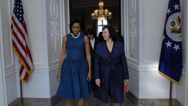 Michelle Obama and Therese Rein at the US embassy in Grosvenor Square, in 2009.