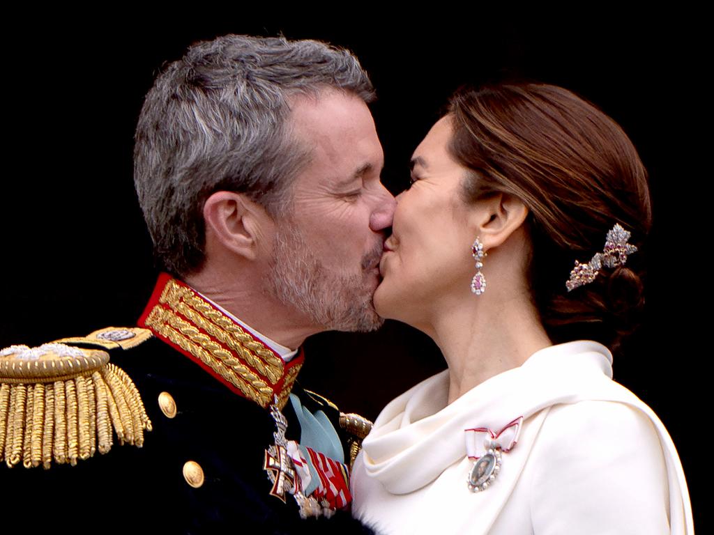 King Frederik X of Denmark kisses Queen Mary of Denmark on the balcony of Christiansborg Palace in Copenhagen, after his ascension to the throne. Picture: AFP